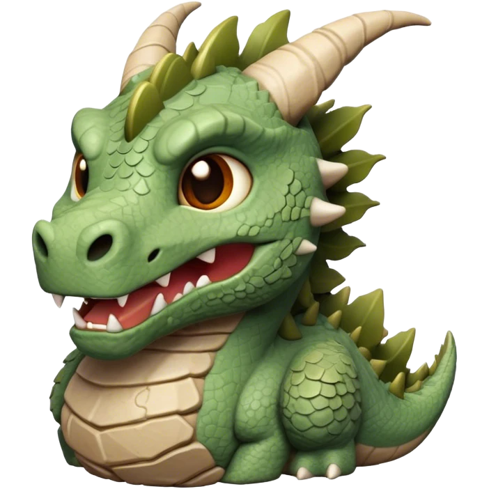 Cinematic Cute Giant Rock Dragon Portrait Emoji, Head tilted playfully and inquisitively, showcasing a robust, stone-carved body with intricately detailed, craggy textures in natural earthen tones accented by soft hints of moss, and a surprisingly gentle, endearing expression; rendered with lifelike clarity and warm, natural light, high shine, mighty yet endearing, styled with a touch of ancient, stony whimsy, soft glowing outline, capturing the essence of a mischievous stone guardian poised to rumble playfully into your embrace! emoji