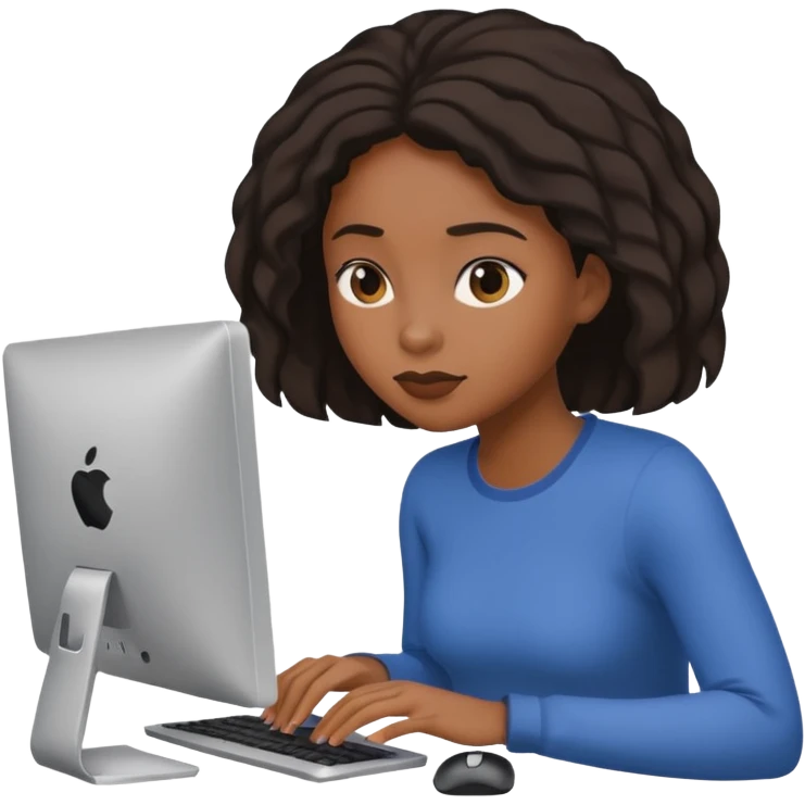 black woman working on a computer, hiding behing her computer, no brand on the computer, focused on the screen emoji