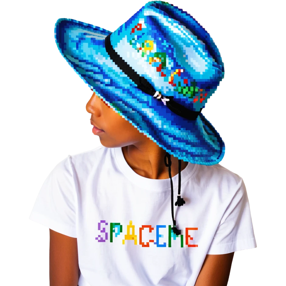 Синяя панамка с разноцветной надписью SPACEME и шнурком, no background emoji