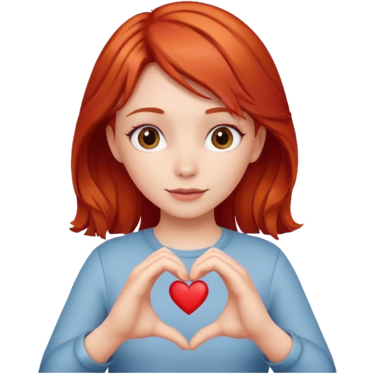 Red haired girl making a heart with her hands emoji