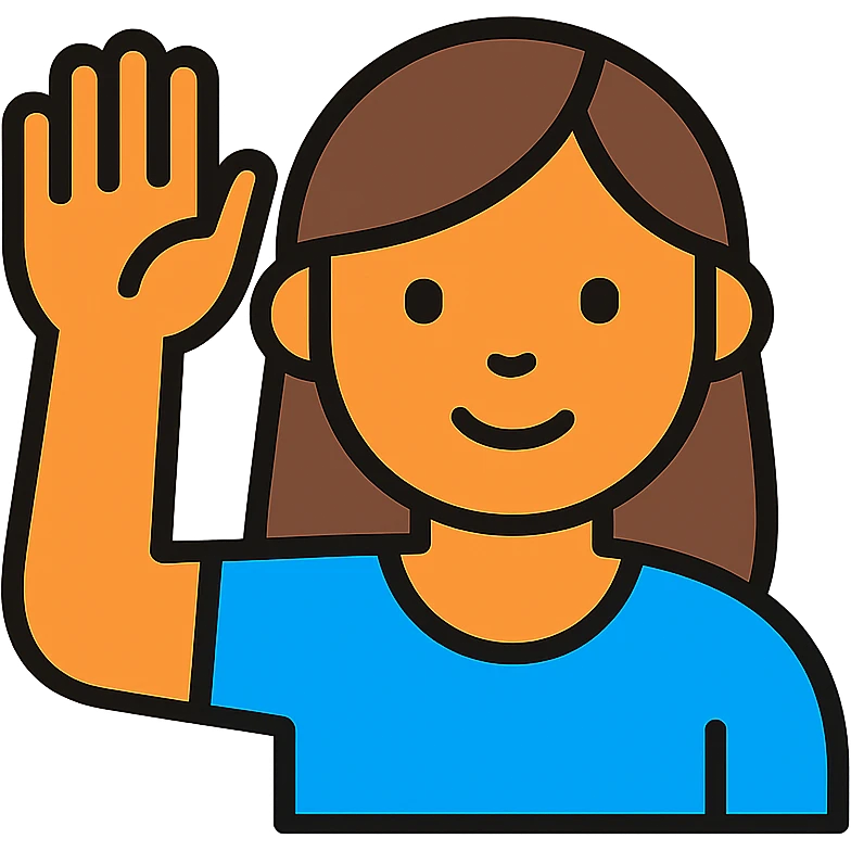 The face of an activist girl waving her hand in a blue T-shirt emoji