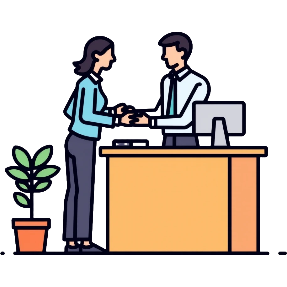 Bank teller in professional clothes helping a customer emoji