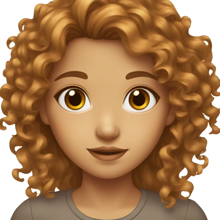A girl with long brown curly hair ans hazel eyes emoji