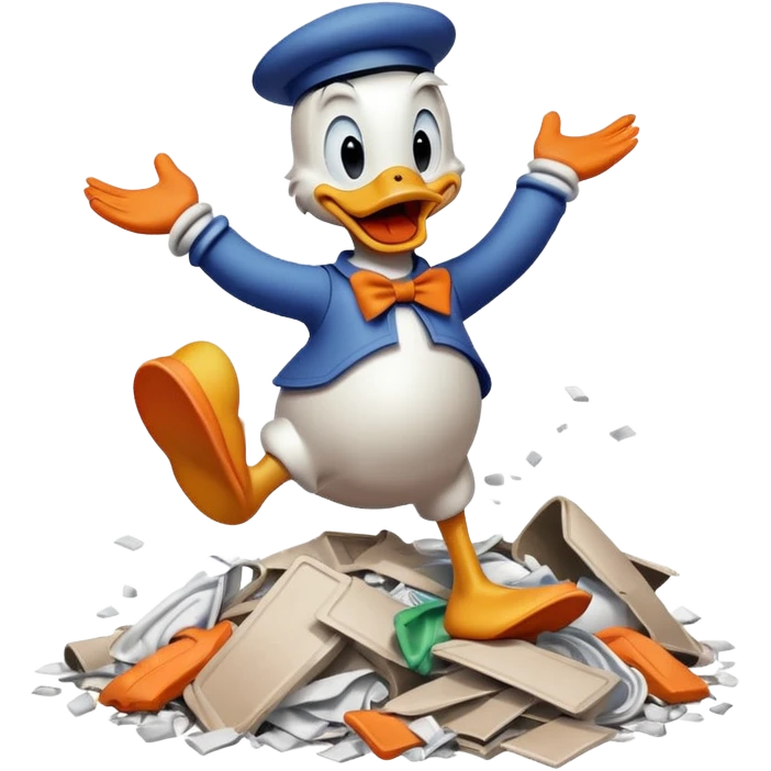 Donald Duck jumps on trash emoji