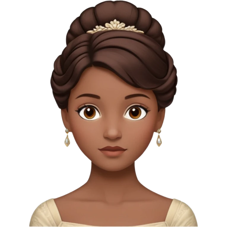 Cinematic Emma Darcyn Realistic Portrait, depicted with lifelike skin texture, subtle rosy undertones, and soft natural lighting that enhances the gentle contours of her face. Her intricately detailed brown hair is elegantly styled in an updo, emoji
