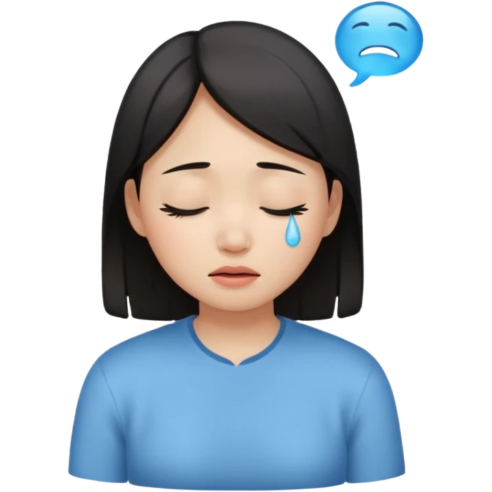 Crying asian girl with clean vibe, closing eyes emoji