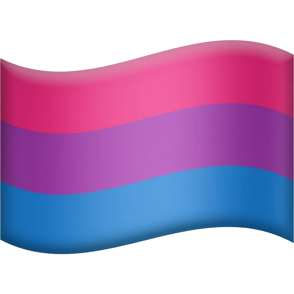 Le drapeau bisexuel comporte trois bandes horizontales : rose, violet et bleu. emoji