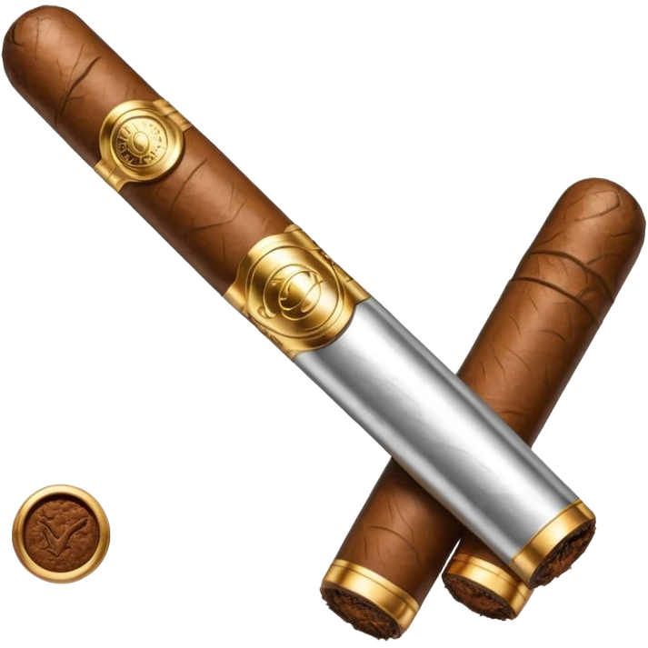 A luxury cigar emoji made of silver chrome, smooth metallic texture, minimal shape, glossy reflections, rich swag aesthetic, iOS emoji style, centered, clean white background emoji