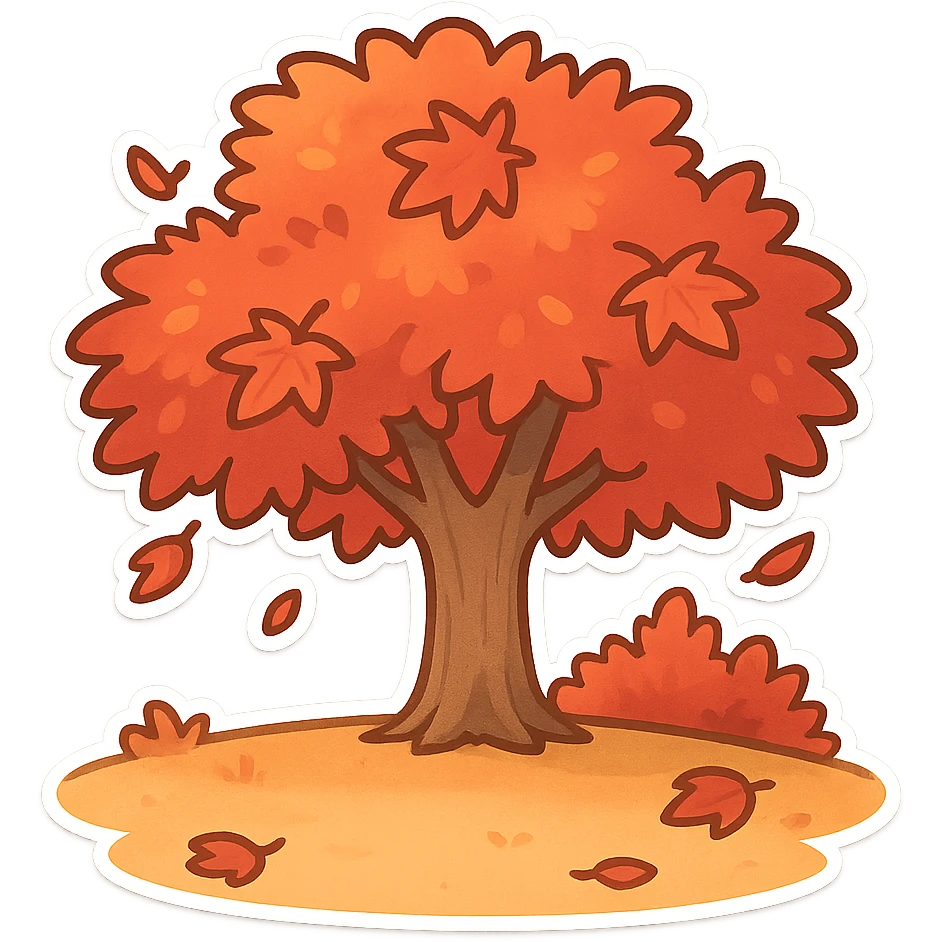 一副秋天的场景，红叶，前景是一片空地 emoji