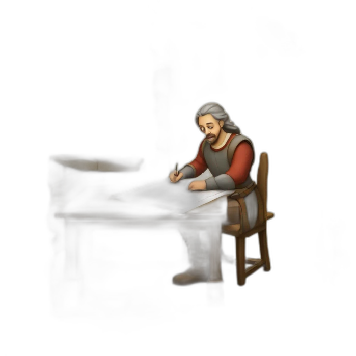 medieval architect working, overseeing a floor plan laid out on a piece of paper emoji