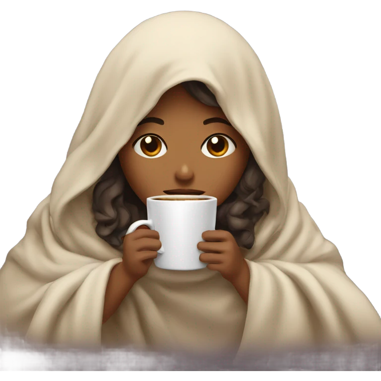 girl inside a blanket sipping coffee eyes closed emoji