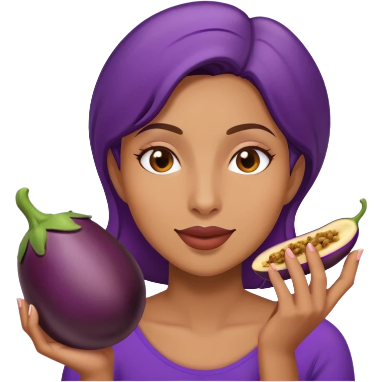 Woman eating a eggplant emoji