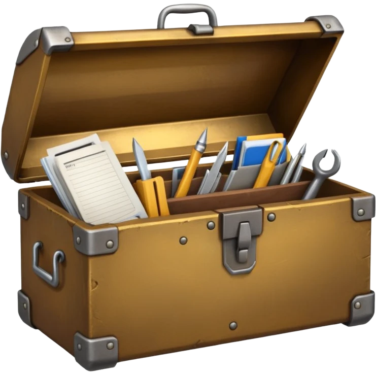 3D ancient Brown golden toolbox filled with files emoji