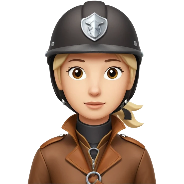 horse rider portrait, head and shoulders only, wearing riding helmet, leather jacket collar, confident expression, subtle horse tack strap visible, 3D cartoon, mobile game icon style, clean background, no text, no watermark
 emoji
