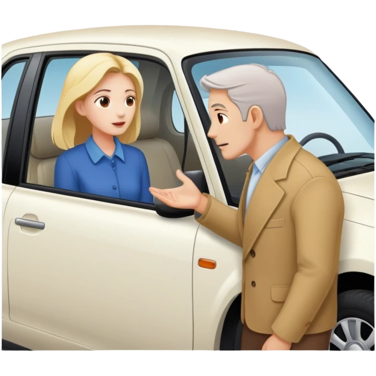 woman standing outside car talking to man inside car with window down emoji