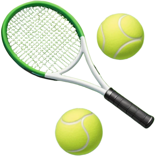 A tennis racket and ball placed on the grass court, with the lines of the court clearly visible in the background. The scene captures the essence of the sport, highlighting the equipment and the vibrant, open atmosphere of a tennis match emoji