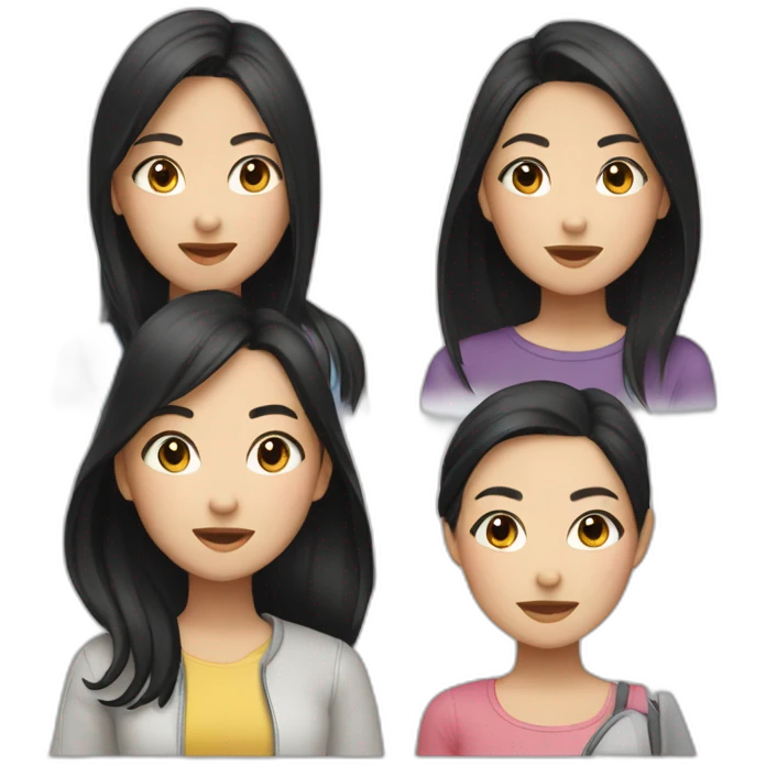 four asian girls with black hair in casual outfits emoji