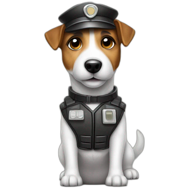 a jack russell terrier dog who works as a switchman and wears a bulletproof vest emoji