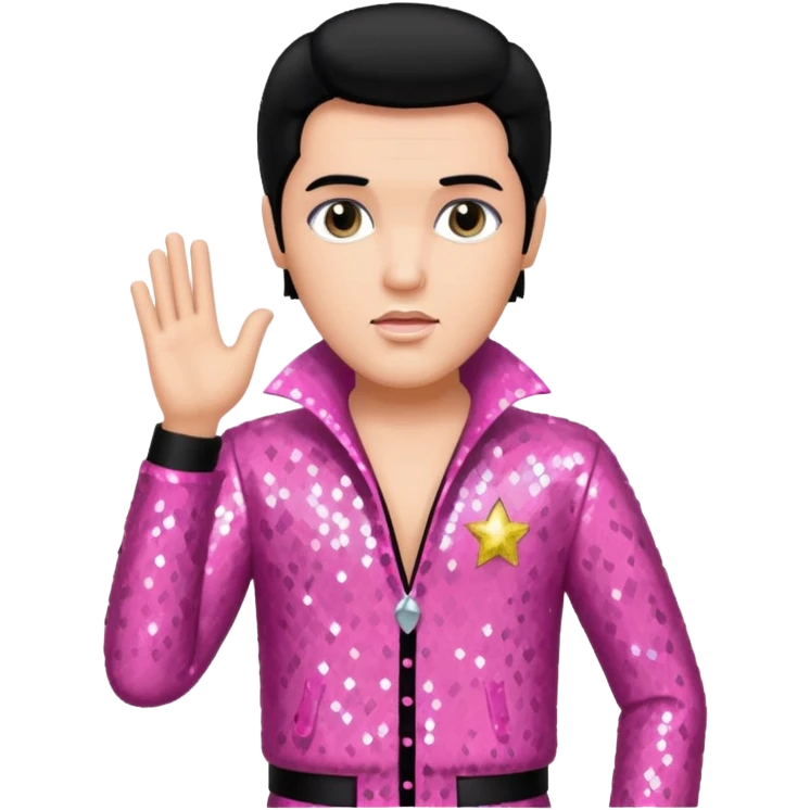 Elvis Presley with black hair, pink sequin outfit emoji
