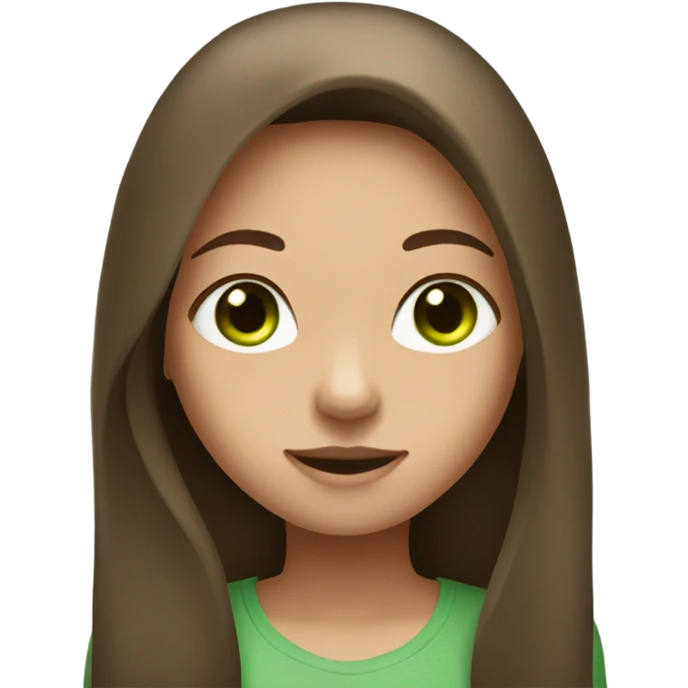 Clean Girl with brown long straight hair and green eyes  emoji