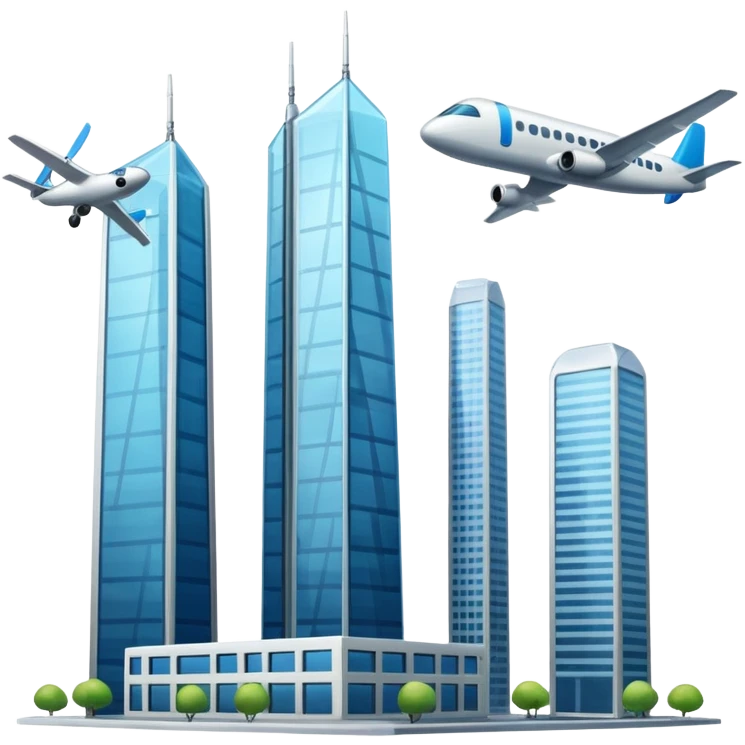 two tall buildings and a plane emoji