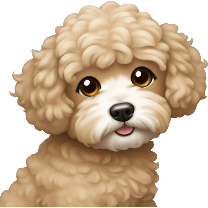 A black haired women hugging light brown maltipoo emoji