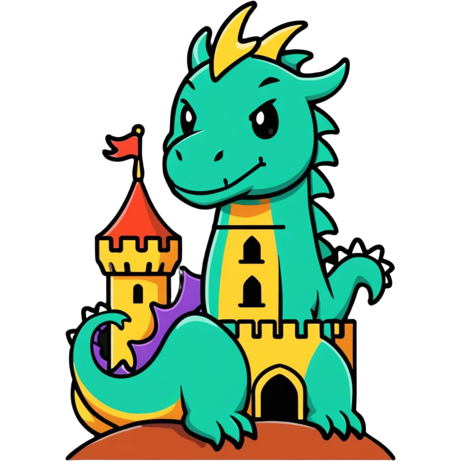 Fierce dragon guarding a castle tower emoji