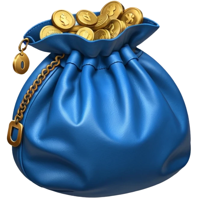 blue coins inside an opened brown money bag  emoji