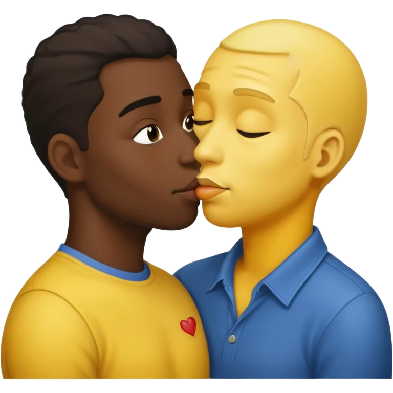 a black guy kissing a yellow guy emoji