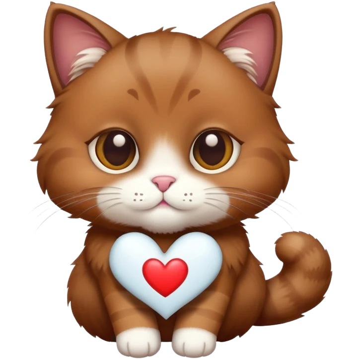 Brown cat with a white heart emoji