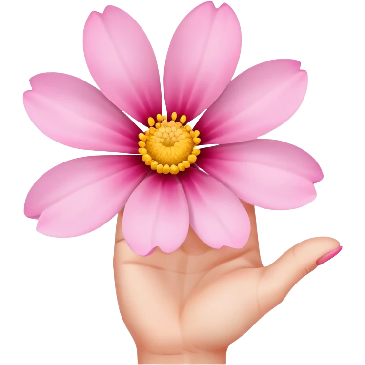 Pink flower with petals spread open horizontally by two fingers emoji