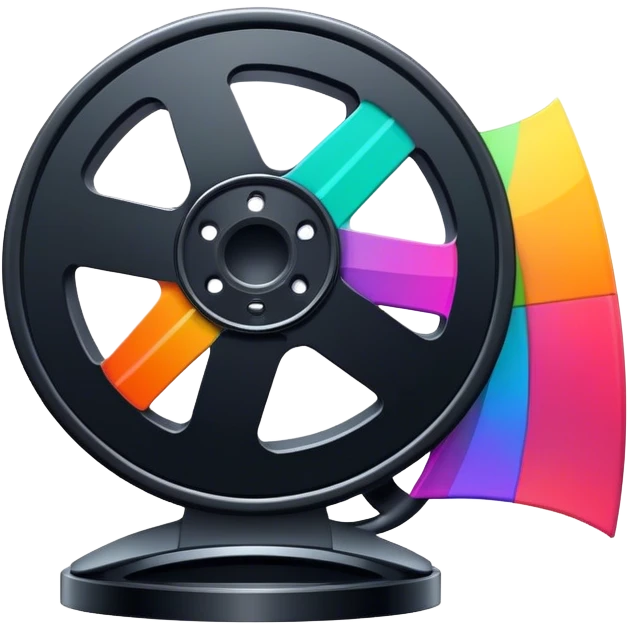 Create a vibrant and modern icon representing Animation and Motion Design, featuring elements like a film reel, a computer screen, and dynamic motion lines. The design should be visually engaging, colorful, and dynamic, without any emojis. The background must be transparent. emoji