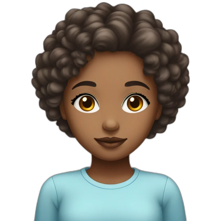 African American girl with bluish eyes, shoulder length curly hair, full lips and square shaped head emoji