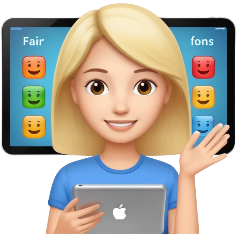 tablet with rounded corners, on the screen an interface and on the screen a person presenting onlince course emoji