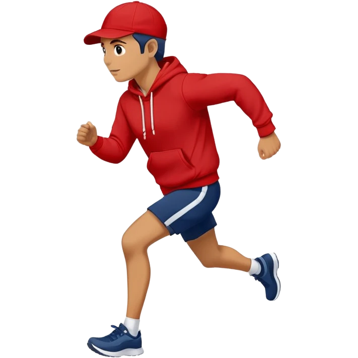 Man Wearing navy Cap, Red hoodie and running. emoji