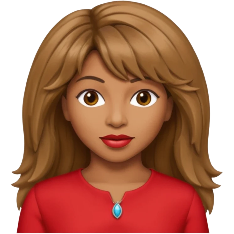 Tina Turner with long light brown hair, red outfit emoji