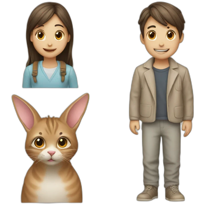 Patents with a girl and a Boy two rabbits and a cat emoji