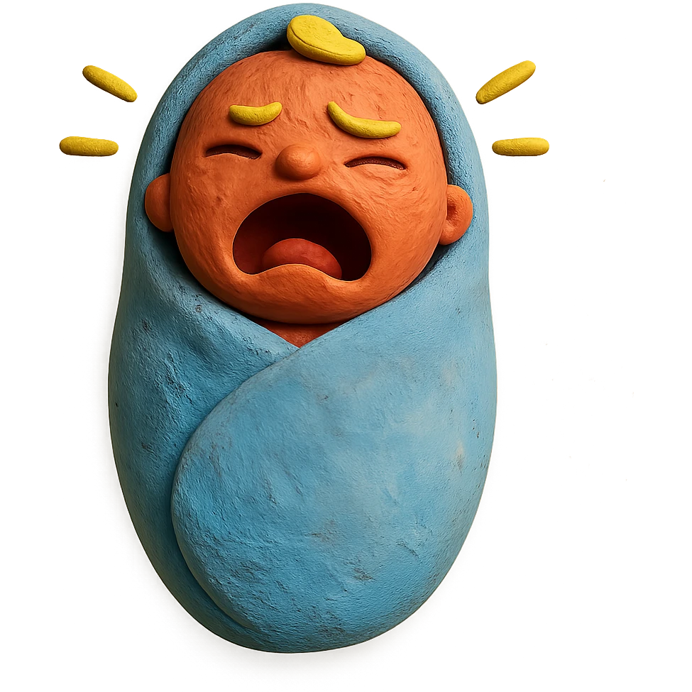 swaddled crying baby in claymation style emoji