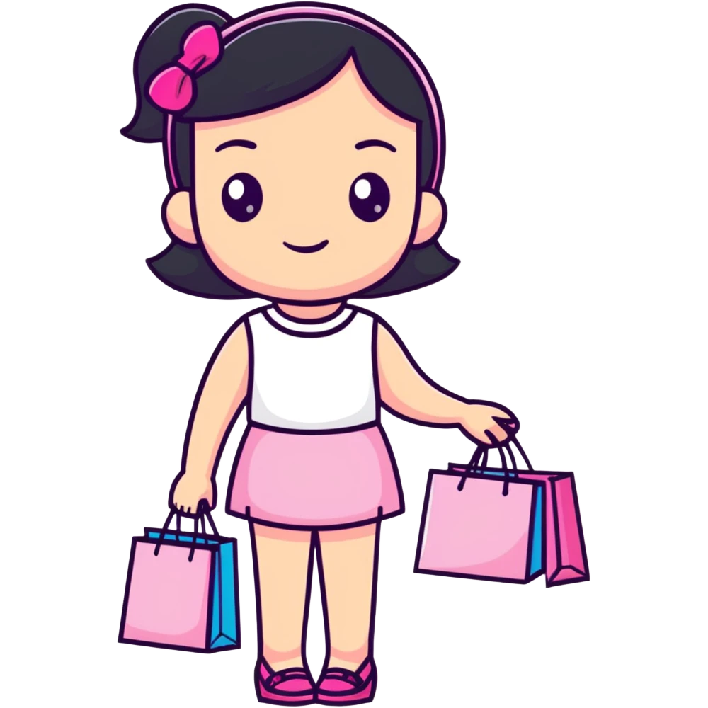 Fashionable girly girl with sparkles, pink accessories, and shopping bags emoji