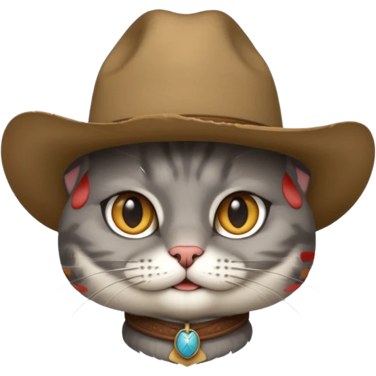 Gray short hair cat head only wearing cowboy hat emoji