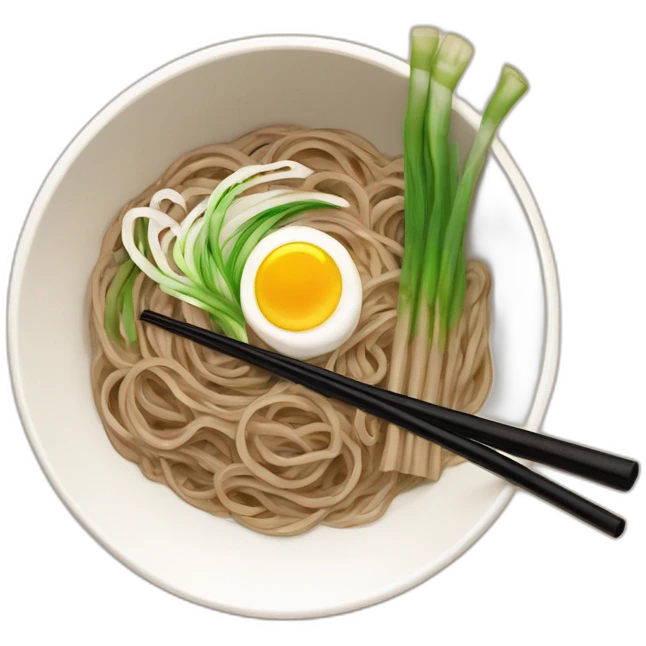 bowl of japanese buckwheat soba noodles with two chopsticks and spring onions emoji