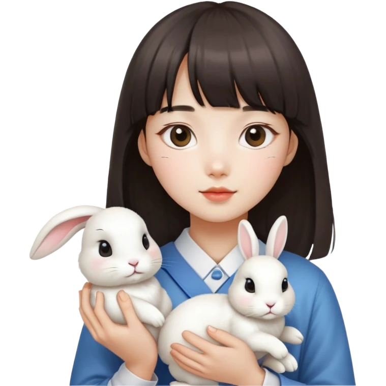 korean girl with bangs holding rabbit emoji