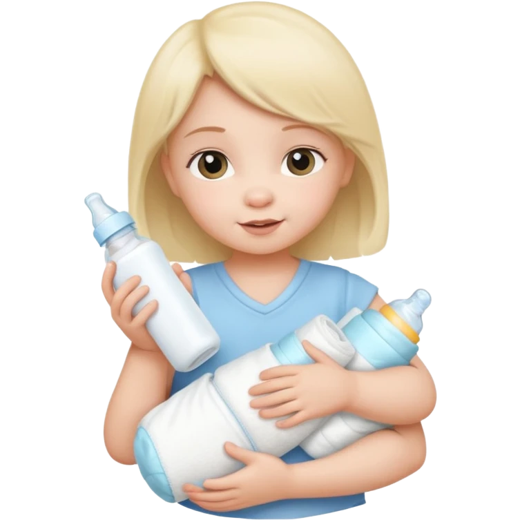 CUTE BABY GIRL WITH BOTTLE AND STACK OF DIAPERS emoji
