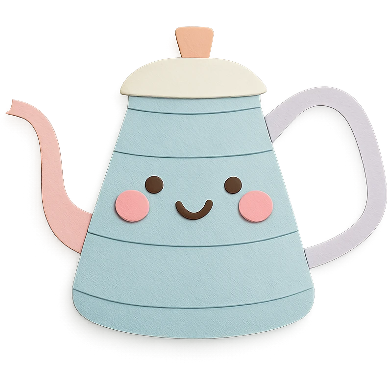 pour-over kettle, full body, blushing cheeks, soft pastel colors emoji