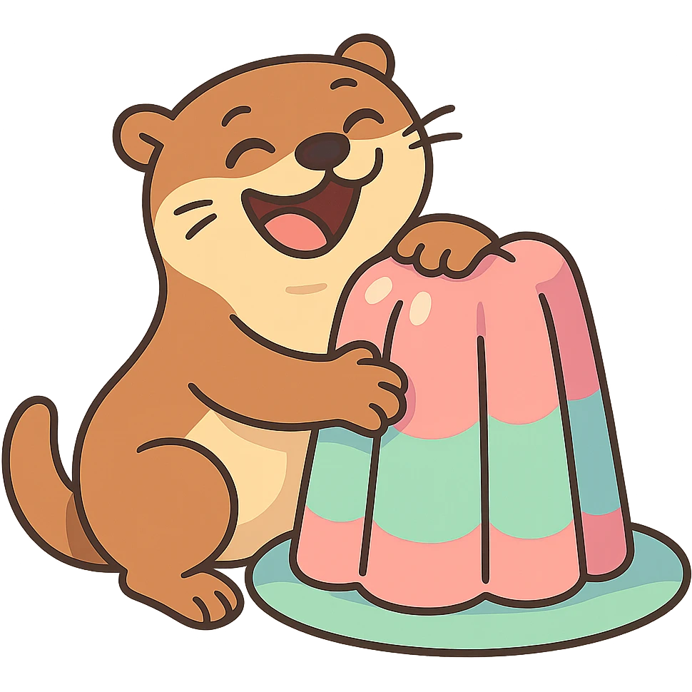 laughing otter hugging pastel jelly cake, pastel-toon style emoji