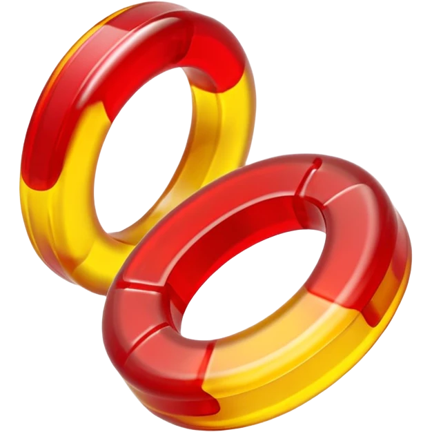 emoji de 2 gomitas en forma de aro una colo rojo y otra amarillo de muy gruesas muy muy emoji