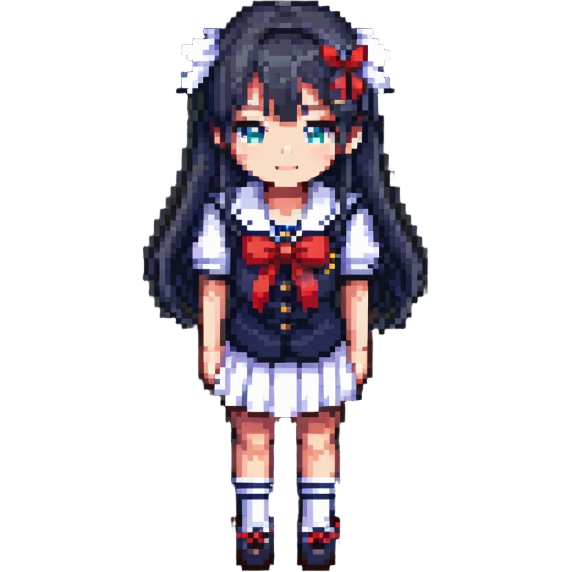 Japanese anime schoolgirl with classic sailor uniform in pixel art style emoji