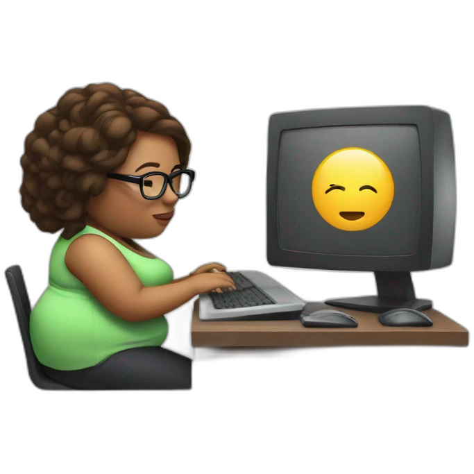 woman overweight with glases and using computer emoji