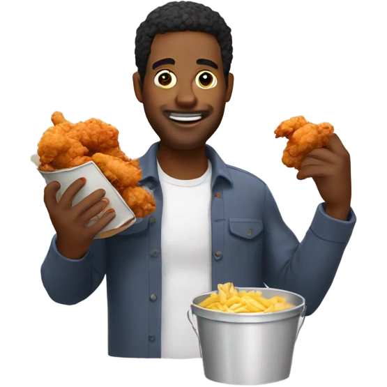 man eating a bucket of fried chicken emoji