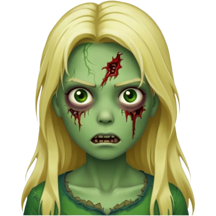 girl zombie with blonde long hair green skin and with no angry face emoji